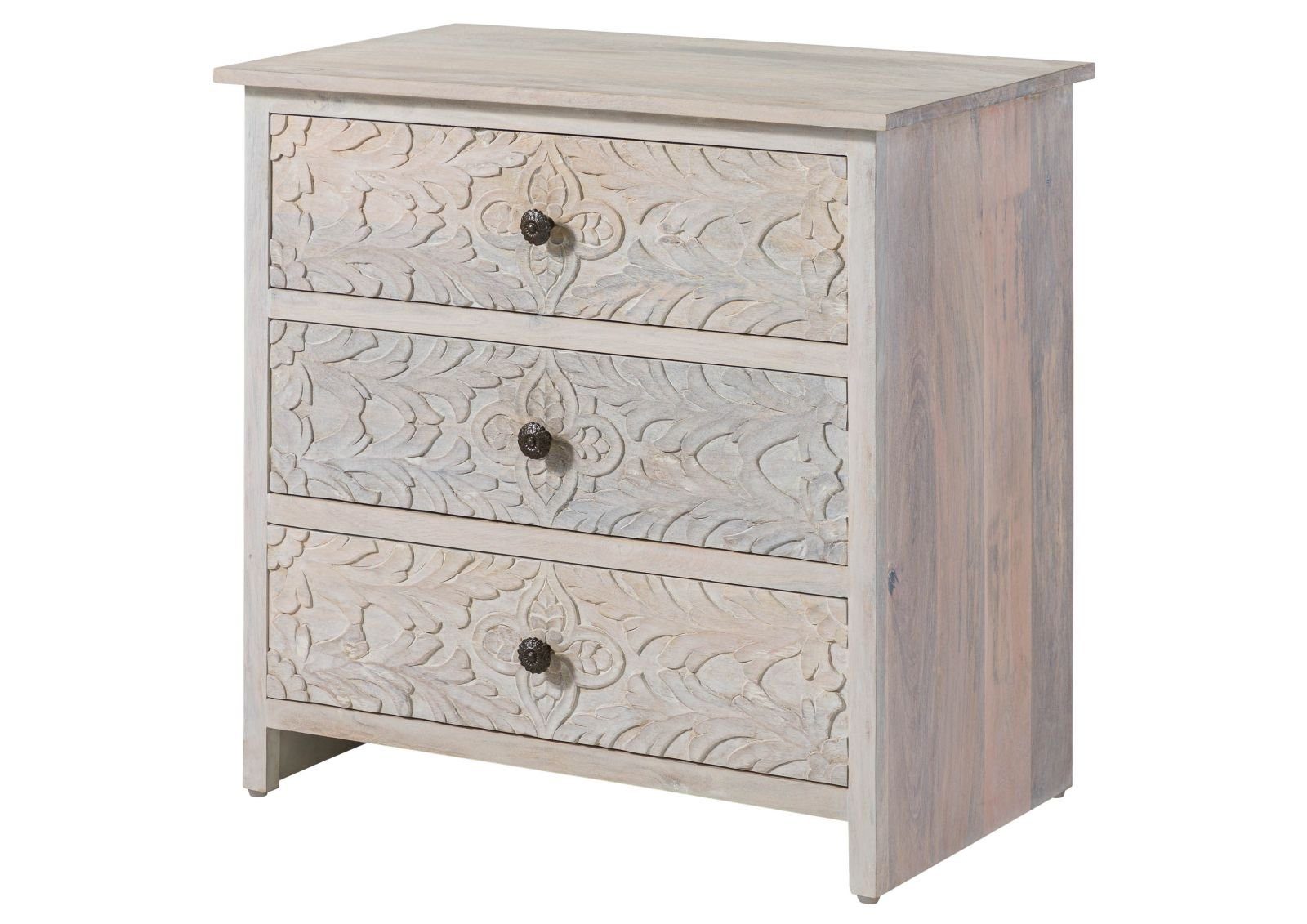 Massivmoebel24 Kommode (Mango 80x48x78 weiß geölt KASHMIR #107)