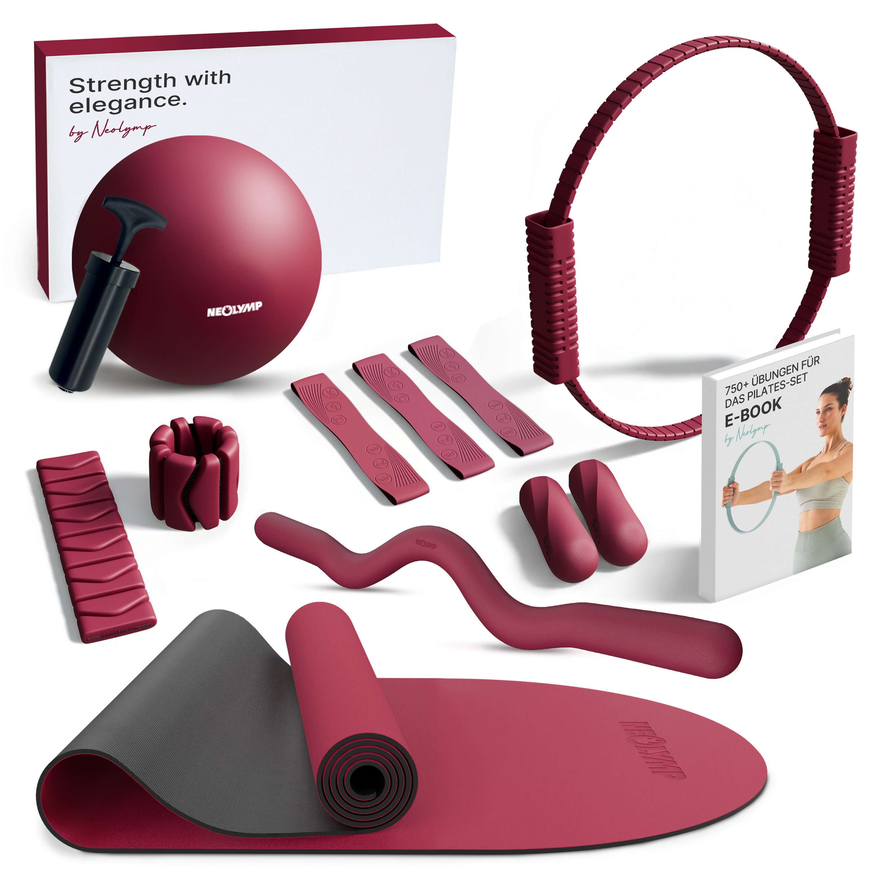 NEOLYMP Pilates-Ring Pilates Set für Zuhause – Pilates Ball, Pilates Ring & Gewichte (Pilates Essential Kit Damen & Anfänger - Home Pilates), Pilates Zubehör Set – inkl. Pilates Bänder, 1kg Hanteln & E-Book