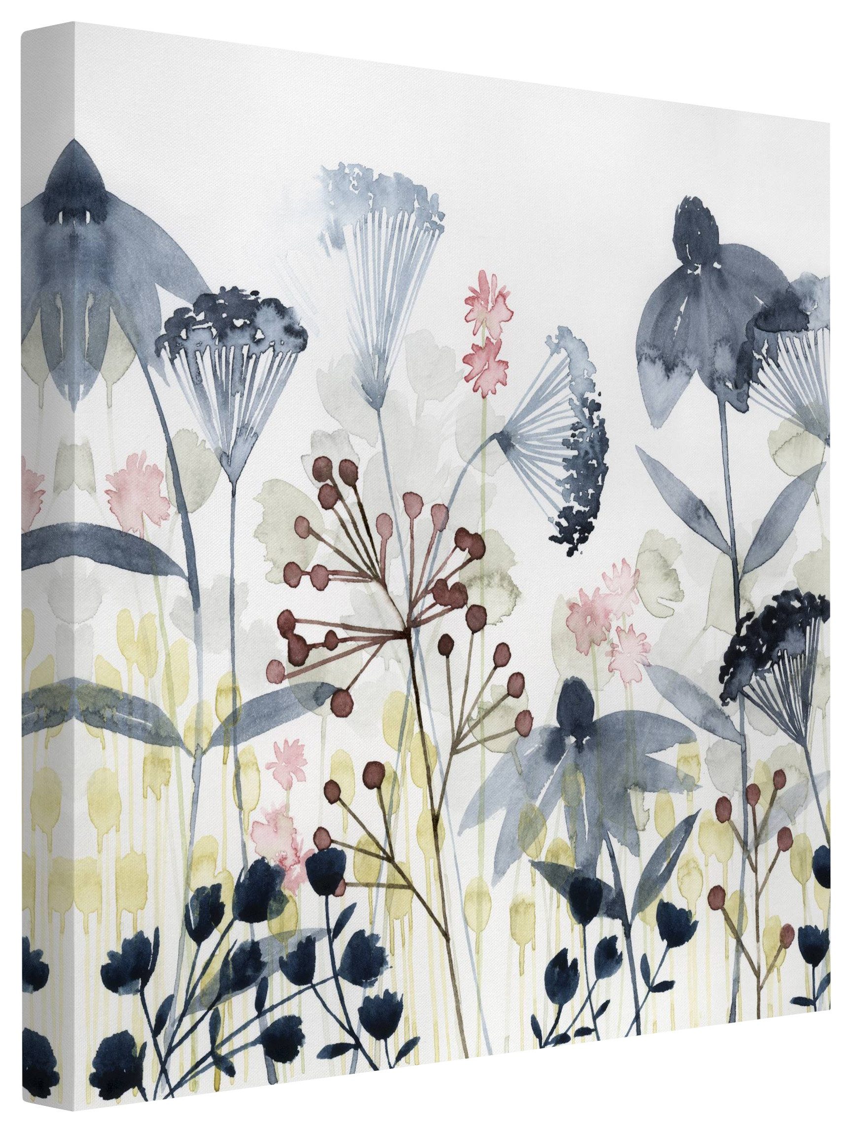 Bilderdepot24 Leinwandbild Blumen Modern Natur Wildblumen Aquarell weiss Bild auf Leinwand XXL, Wohnzimmer Schlafzimmer Küche Flur Wandbild Kunstdruck Wanddeko Druck