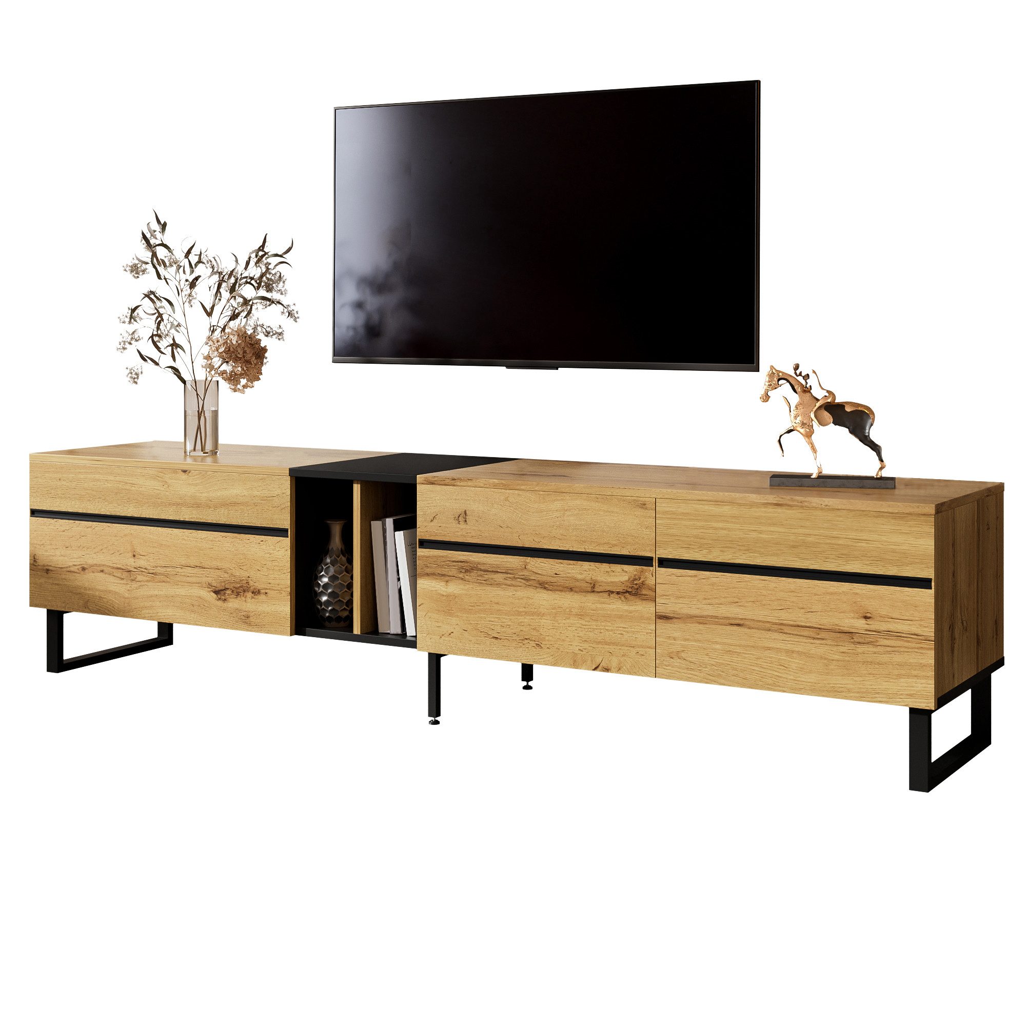 REDOM TV-Schrank Flexibler TV-Schrank mit intelligentem Klappfach-System,180x38x45 cm (Packung, 1-St., Robuste Ausführung für eine individuelle und aufgeräumte Wohnwand) mit offenen Fächern, Doppeltüren & höhenverstellbaren Füßen