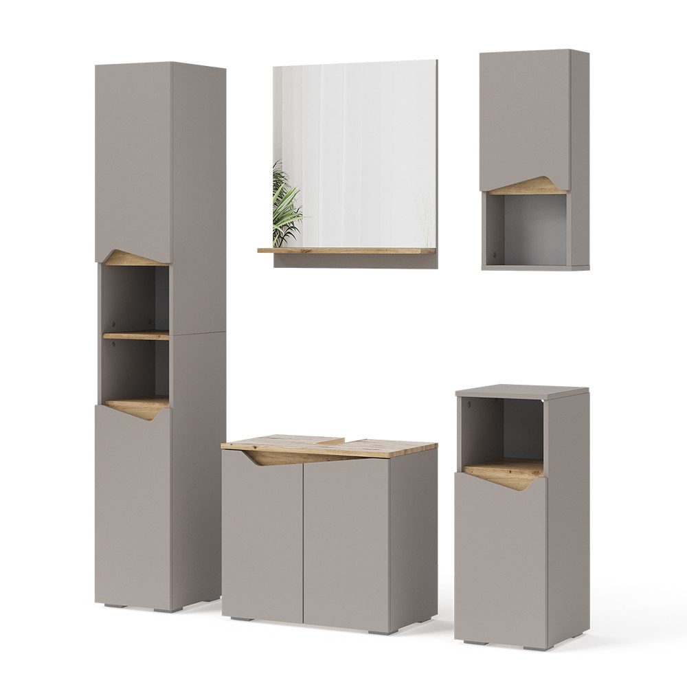 Vicco Badmöbel-Set Marelle, Greige/Artisan-Eiche, 5 Teile, günstig online kaufen