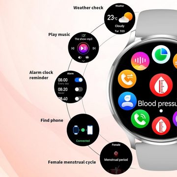 fremtudmy Smartwatch (1,39 Zoll, Android, iOS), mit Telefonfunktion, Runde Smart Watch Fitnessuhr Tracker Sportuhr
