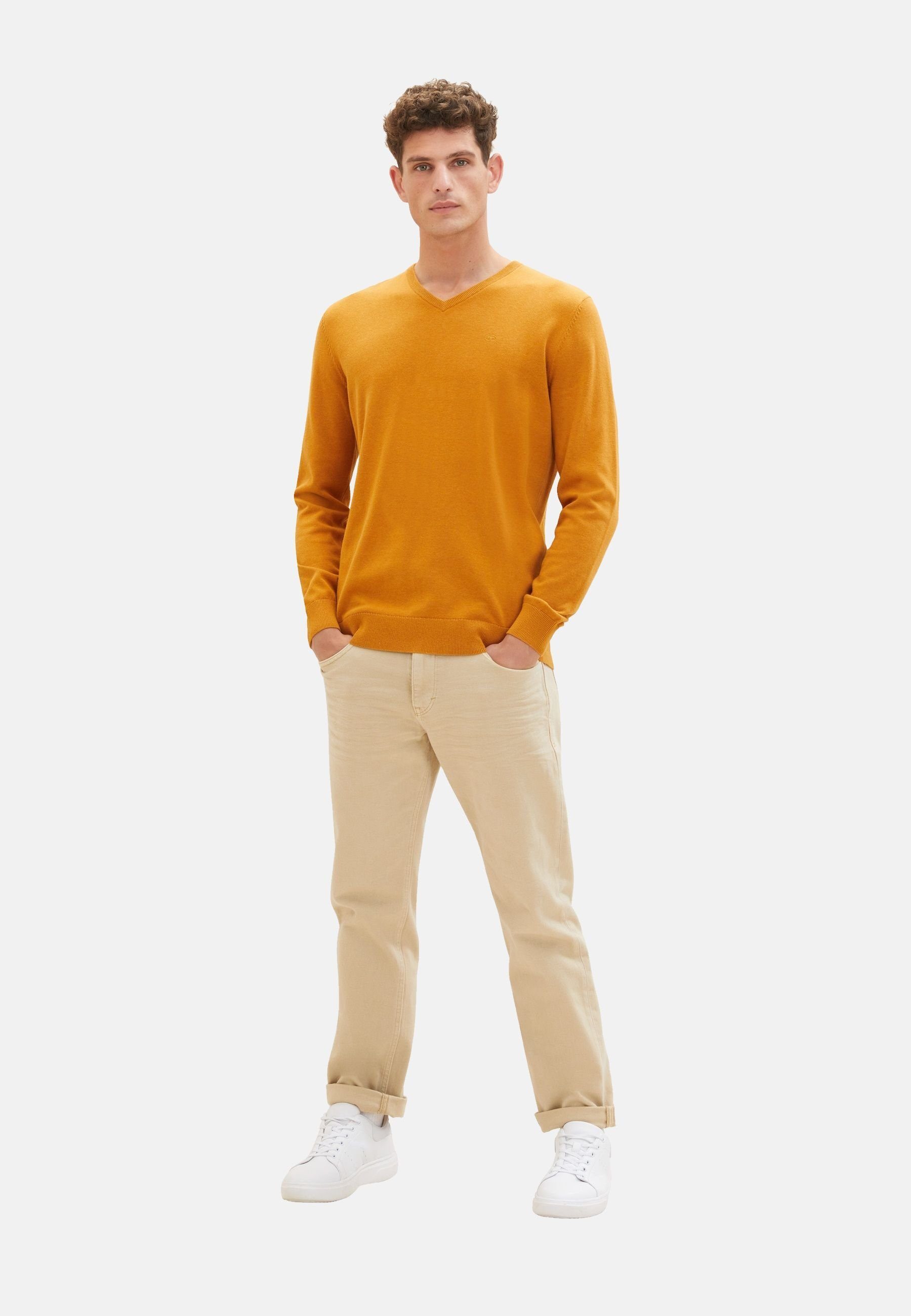 Pullover Sweatshirt TAILOR Sweatshirt orange meliert Rippbündchen (1-tlg) TOM mit