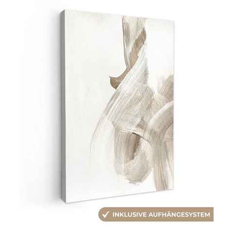 OneMillionCanvasses® Leinwandbild Abstrakt - Moderne Kunst - Beige, Weiß, Beige (1 St), Leinwand Wandbild, Wanddekoration 20x30 cm