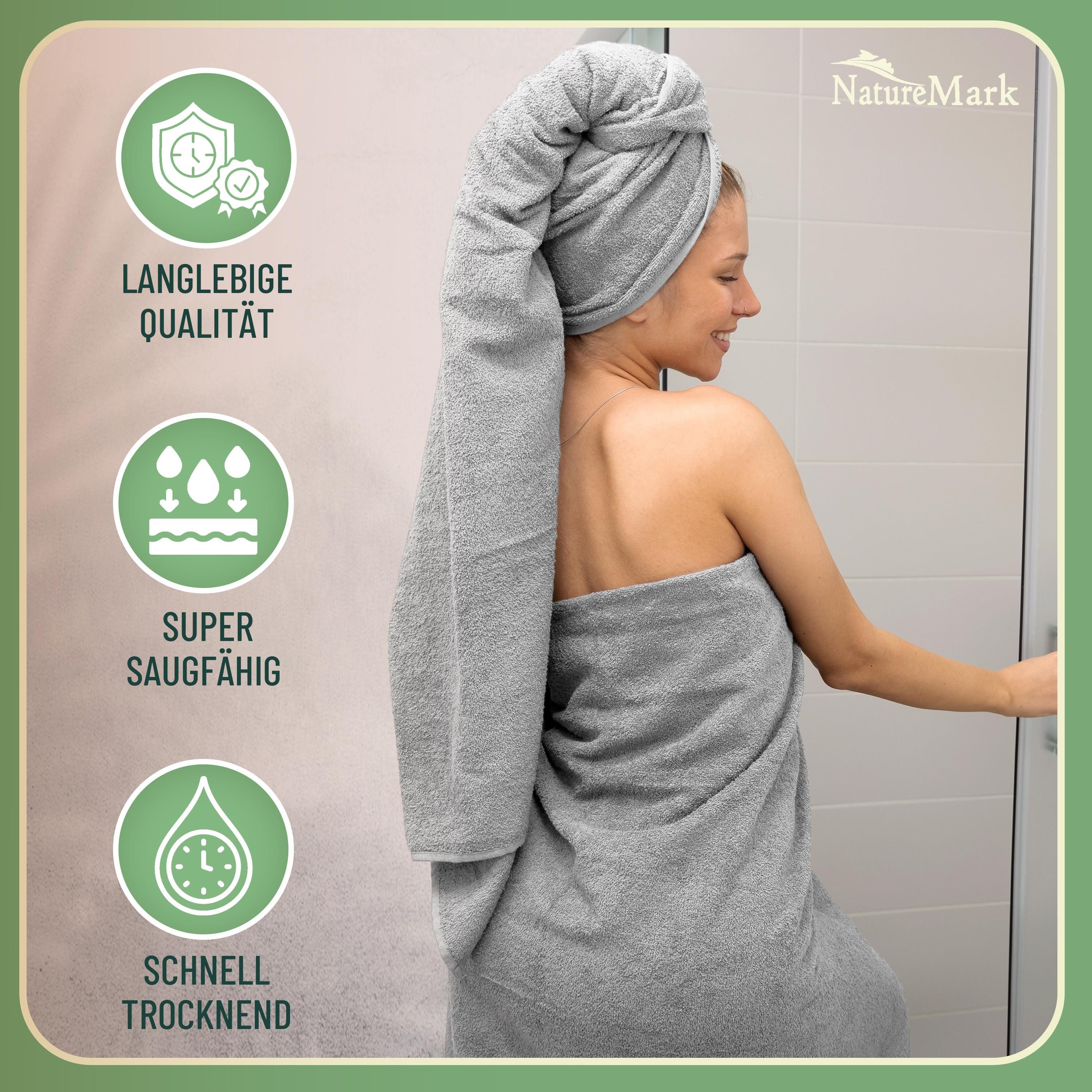 NatureMark Handtuch Set 10 tlg. Frottier Handtuch-Set, 100% Baumwolle (10-St), 4X Handtücher, 2X Duschtücher, 2X Gästetücher, 2X Waschhandschuhe – Bild 4 von 5