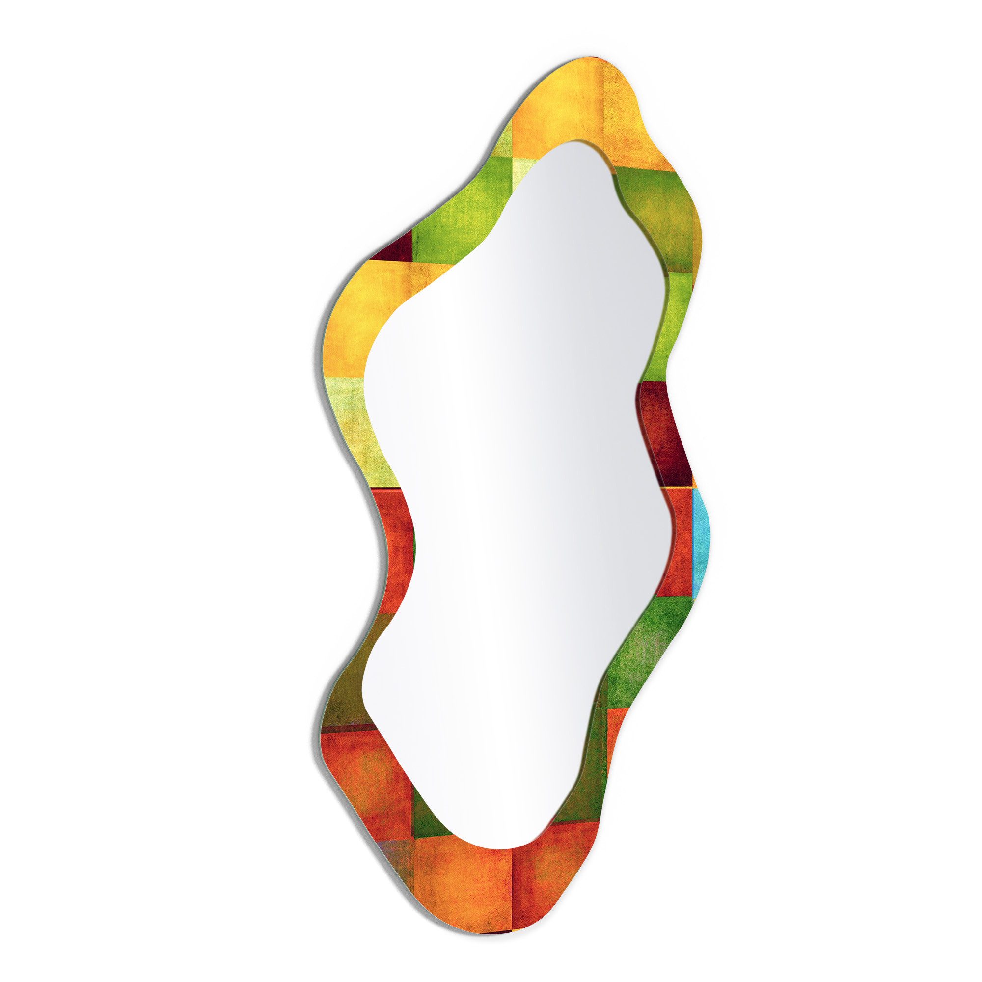 DEQORI Wandspiegel 'Bunte Farbquadrate', Spiegel organisch geformt selbstklebend Wand Wohnzimmer Flur groß XXL