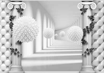 wandmotiv24 Fototapete grau Korridor Säulen Polsterwand, strukturiert, Wandtapete, Motivtapete, matt, Vinyltapete, selbstklebend