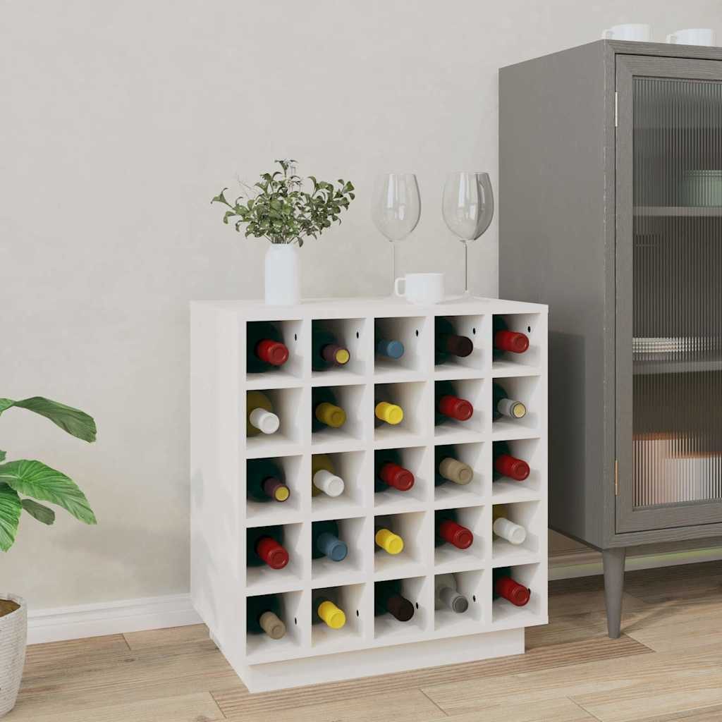 furnicato Weinregal aus massivem Kiefernholz Weiß 55,5 x 34 x 61 cm, 1-tlg., Rustikaler Flaschenständer mit Stauraum für 25 Flaschen und Zubehör