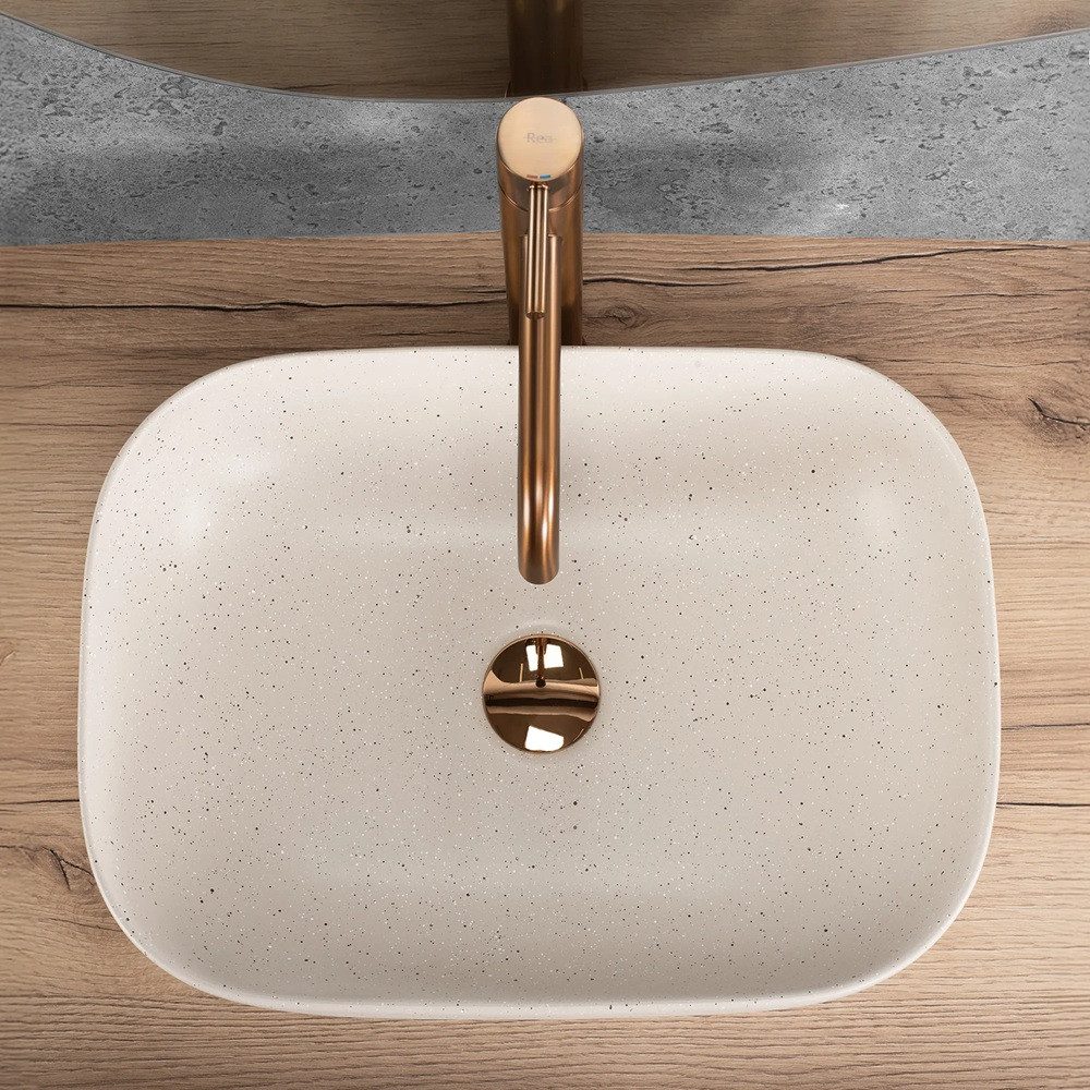 wohnwerk.idee Aufsatzwaschbecken Waschtisch Keramik Waschbecken Marmoroptik Beige Naturstein Design – Bild 4 von 5