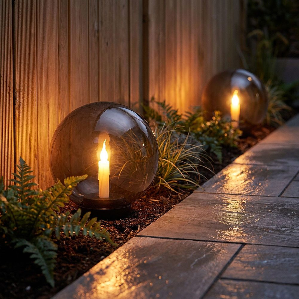GLOBO LIGHTING LED Solarleuchte, LED-Leuchtmittel fest verbaut, Warmweiß, Solarleuchte Feuereffekt Außenlampe LED Kerze Kugelleuchte rauch