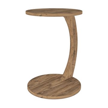 en.casa Beistelltisch, »Holeby« C-Form mit 4 Rollen 56xØ38cm Holzoptik