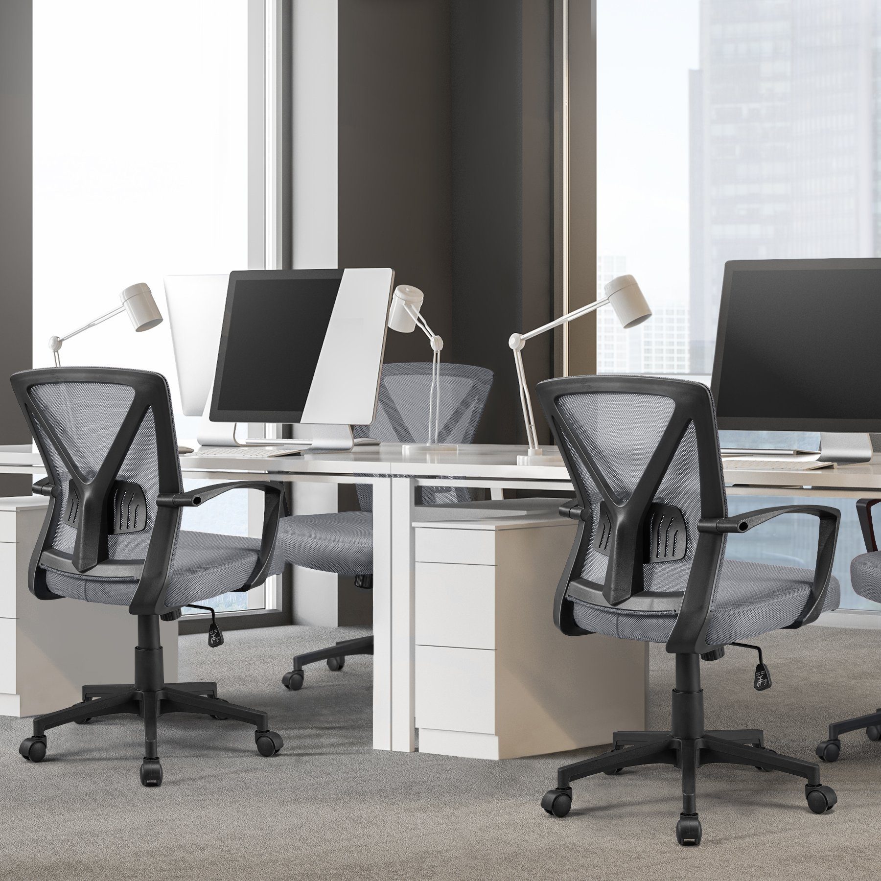 Yaheetech Schreibtischstuhl, Bürostuhl höhenverstellbar mit grau Wippfunktion