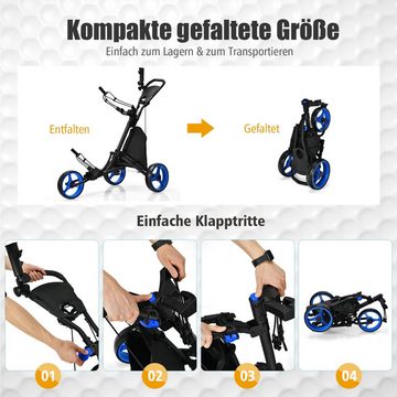 COSTWAY Golftrolley 3-Rad, mit verstellbarem Griff, Tasche