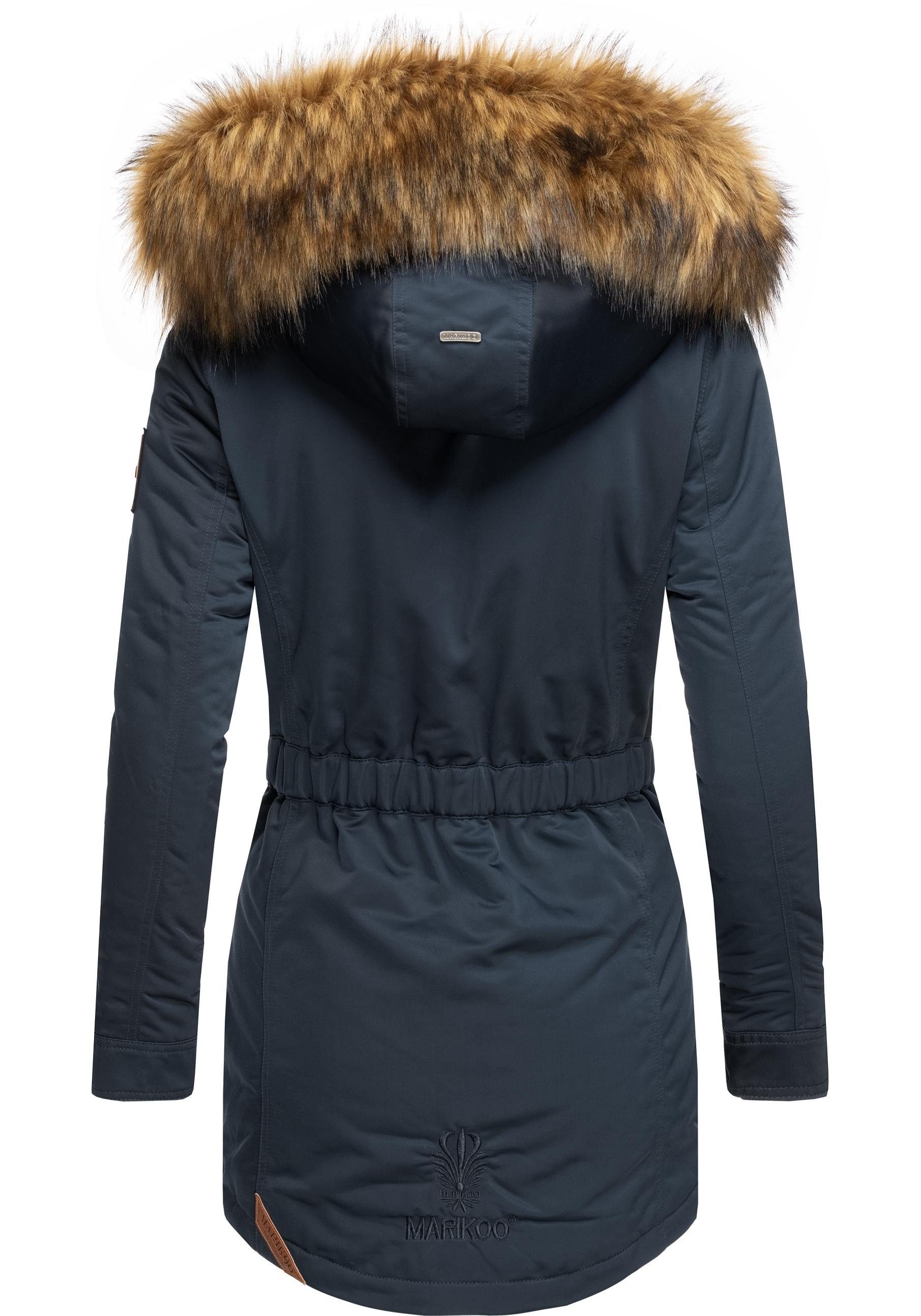 Marikoo Wintermantel Sanakoo schicker Damen Kurzmantel mit Kunstfellkapuze