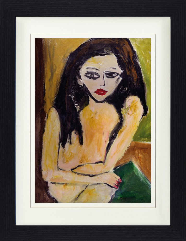 1art1 Bild mit Rahmen Erotische Kunst - Sitzender Frauenakt Von Roland Vonderbank