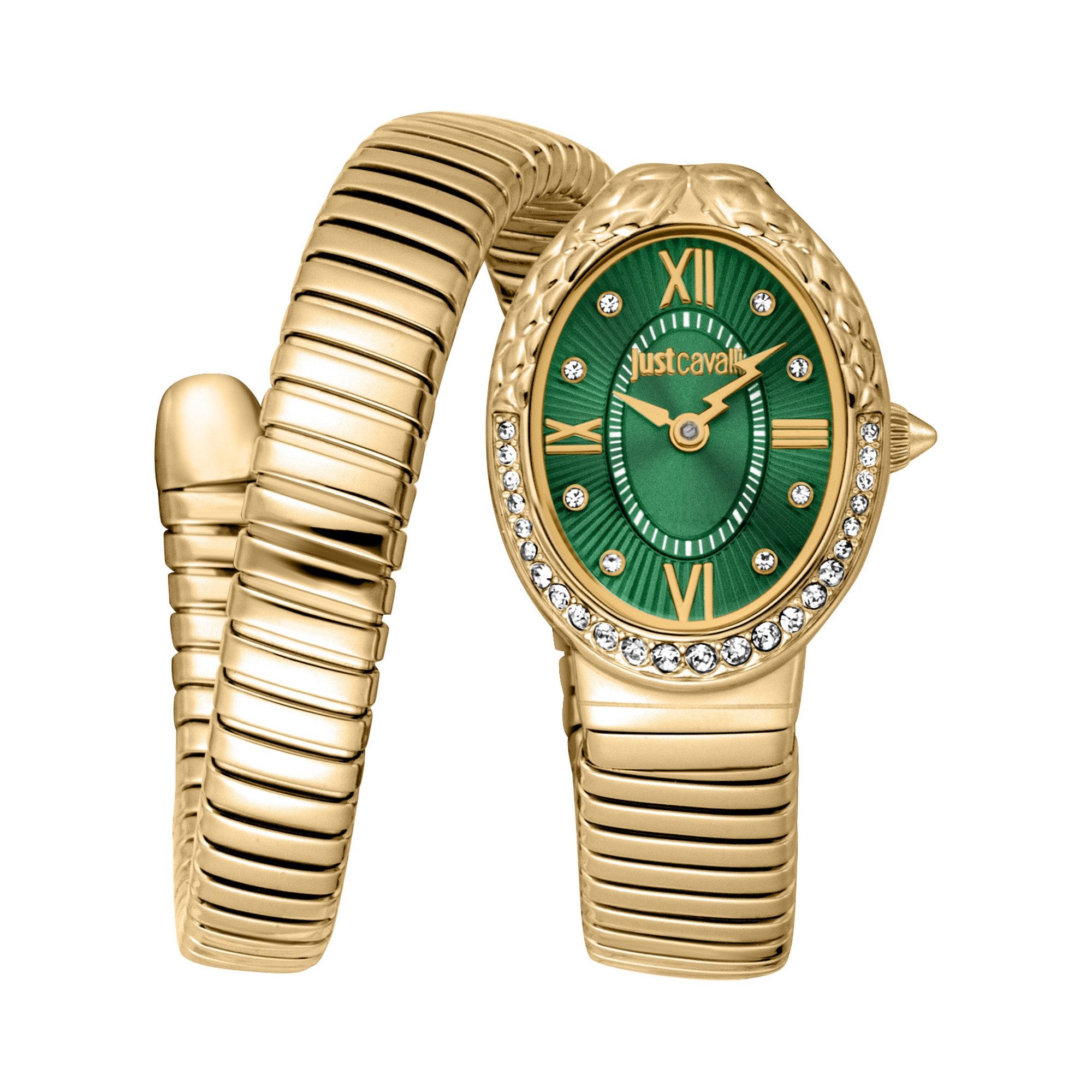 Just Cavalli Time Quarzuhr Signature Snake JC1L390M0035, Armbanduhr, Damenuhr, Edelstahlarmband, analog, Kristallsteine