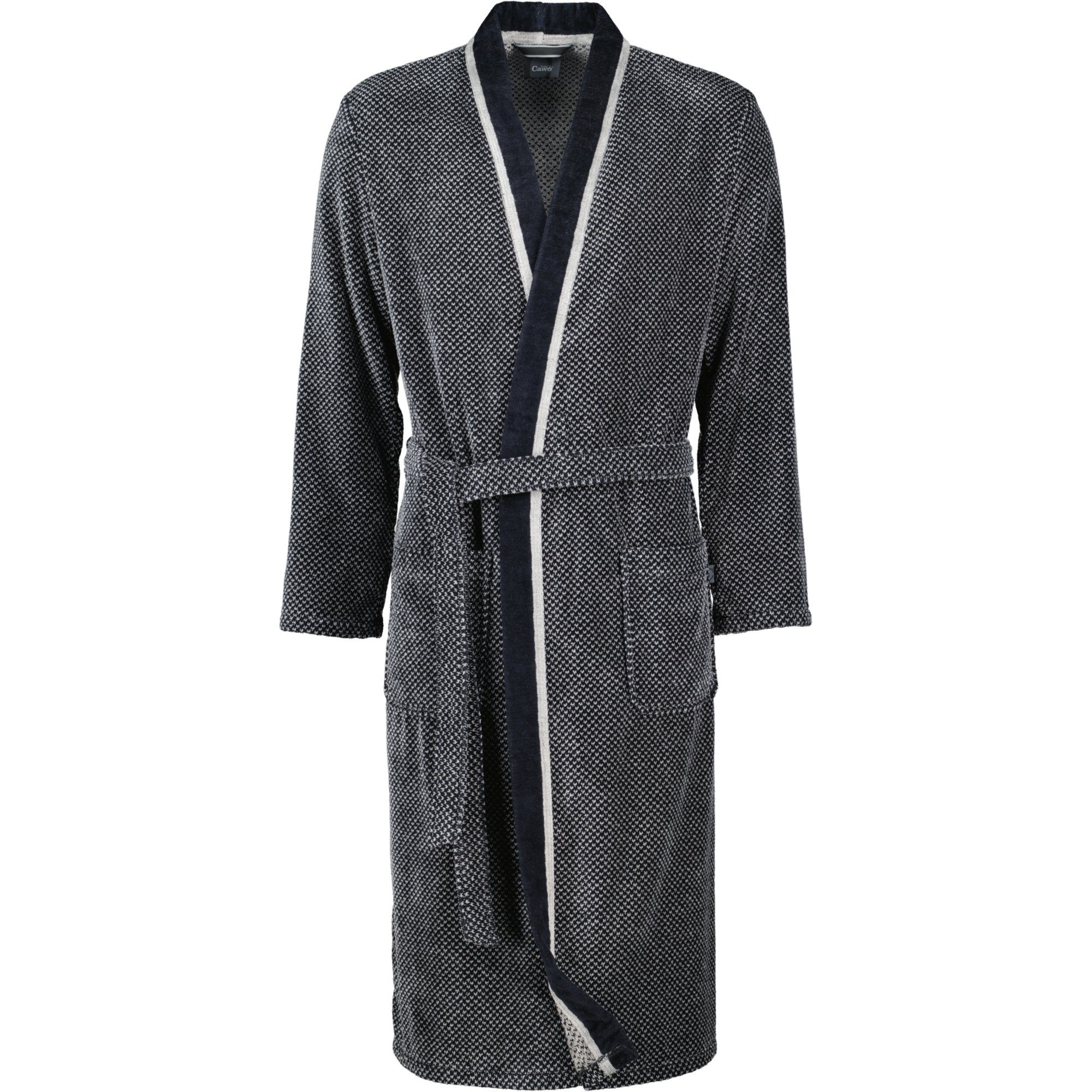 Cawö Herrenbademantel 4839 Kimono schwarz Velours, silber Kimono, 100% Baumwolle 79