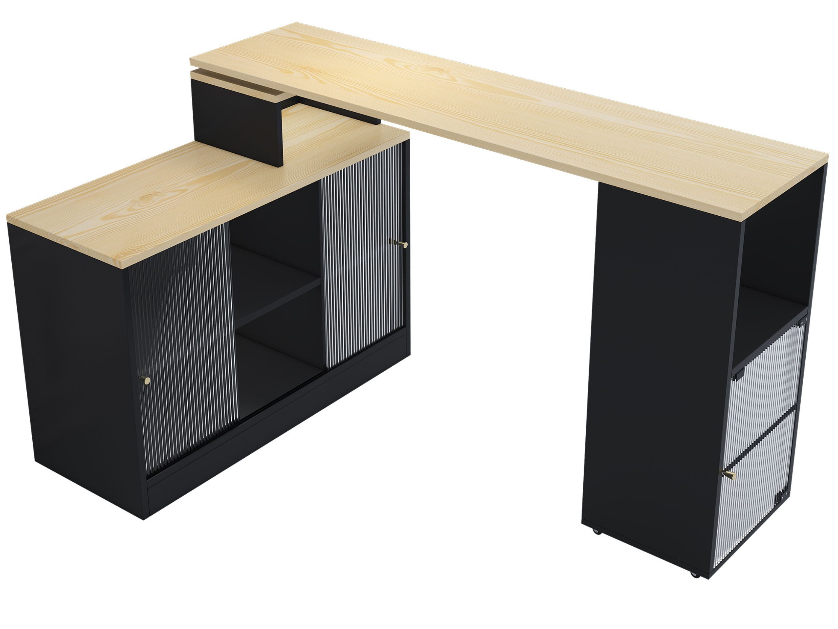 SeedWave Bartisch mit 360° Drehbarer Tischplatte, Flexibles Sitzen für 4-6 Personen, Modernes Design mit Rillenglas-Türen, Multifunktionaler Stauraum