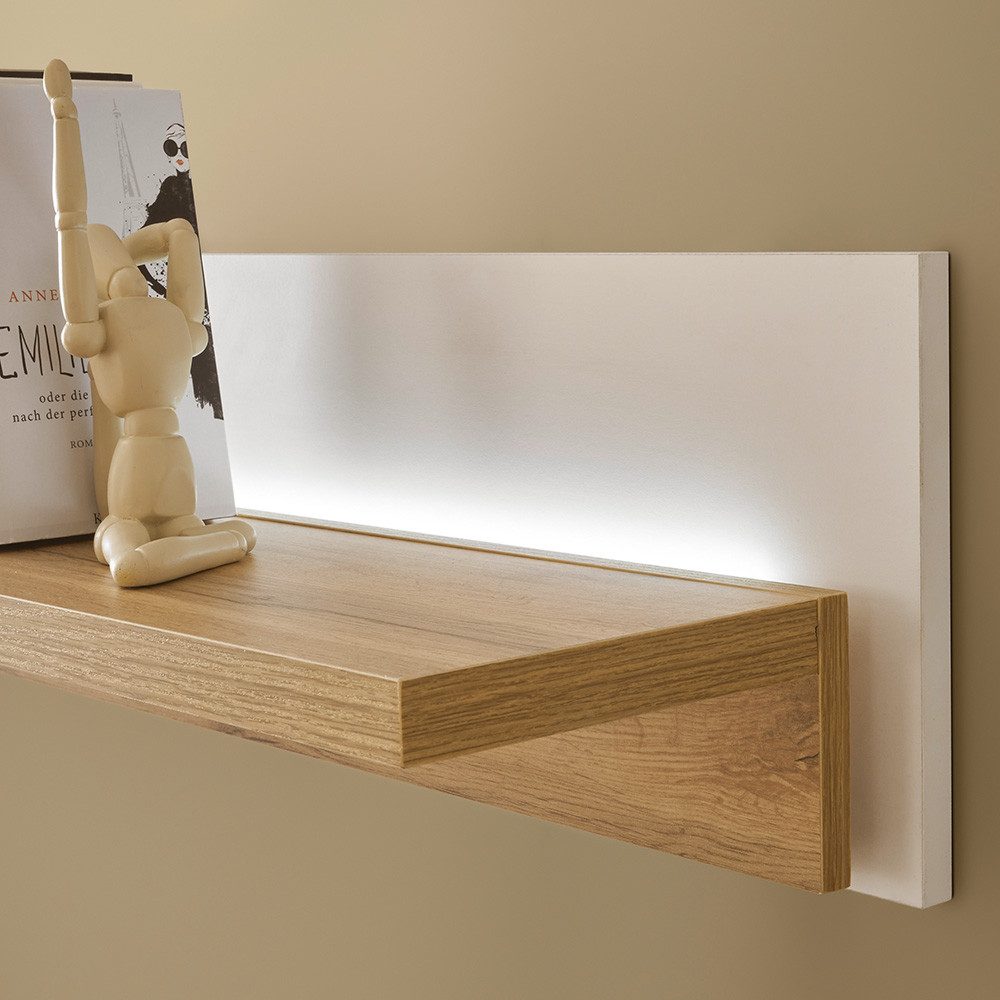 Lomadox Wandregal LOVENO-61, Wandregal Regal 200 cm weis mit Eiche