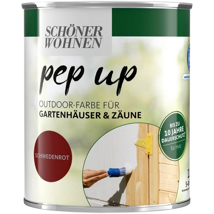 SCHÖNER WOHNEN-Kollektion Wetterschutzfarbe pep up Outdoor 1 Liter schwedenrot Farbe für Gartenhäuser und Zäune