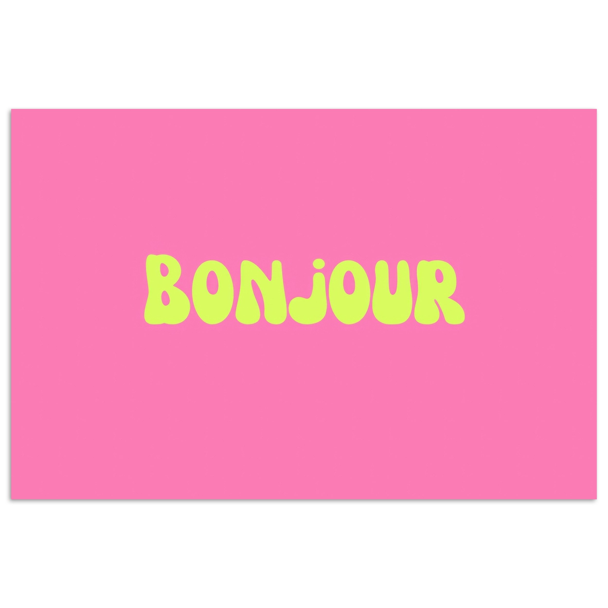 MuchoWow Poster Rosa - Grün - Bonjour - Bio, (1 St), Poster ohne Rahmen, Wandbild, Wandposter, 30x20 cm