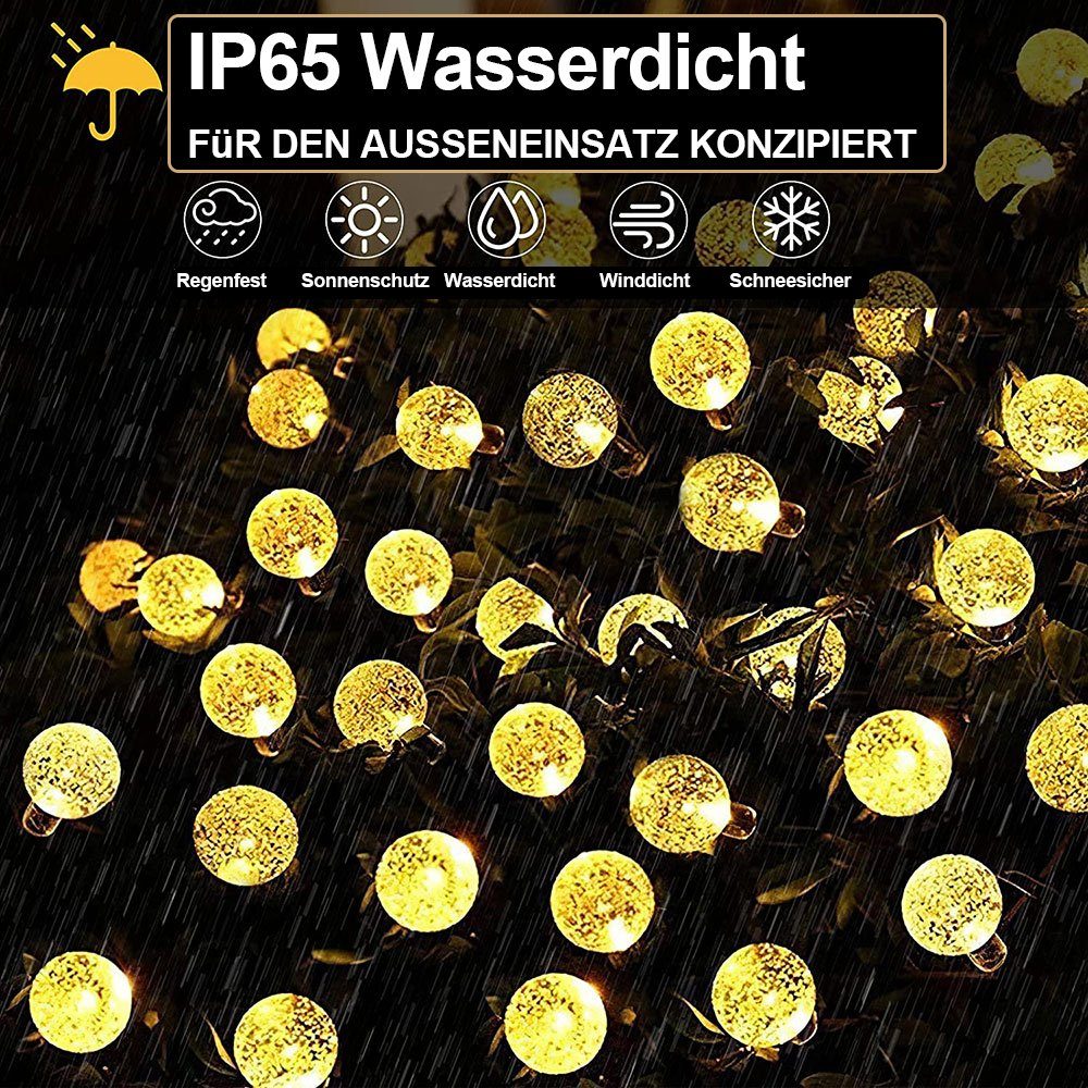 MUPOO LED-Lichterkette LED-Solarleuchten 5M Farben,für 2/8 Dekor 9.5M 50LEDs Modi, Wasserdicht,3 Außen-lichterkette Party Patio Festliche Weiß Garten Warmes 20LEDs