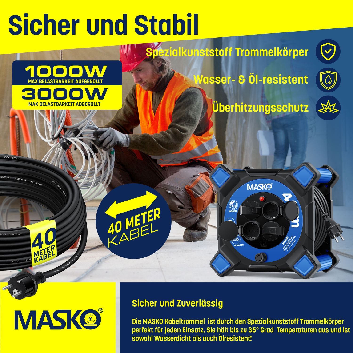 MASKO Kabeltrommel (Kabellänge 40 m), Verlängerungskabel günstig online kaufen