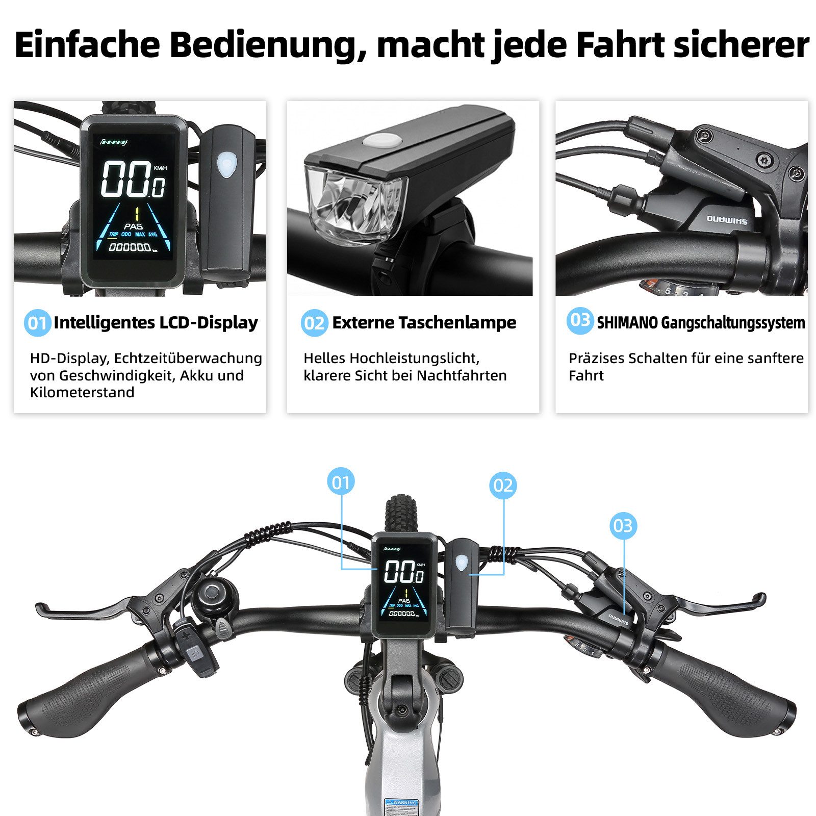 TTGO E-Bike Cityrad 28 Zoll, Fully, Vollfederung, 120km, Drehmomentsensor, mit Bremslicht, 7 Gang Shimano, Kettenschaltung, Heckmotor, 720 Wh, (5 Stufen, Farb-L – Bild 5 von 5