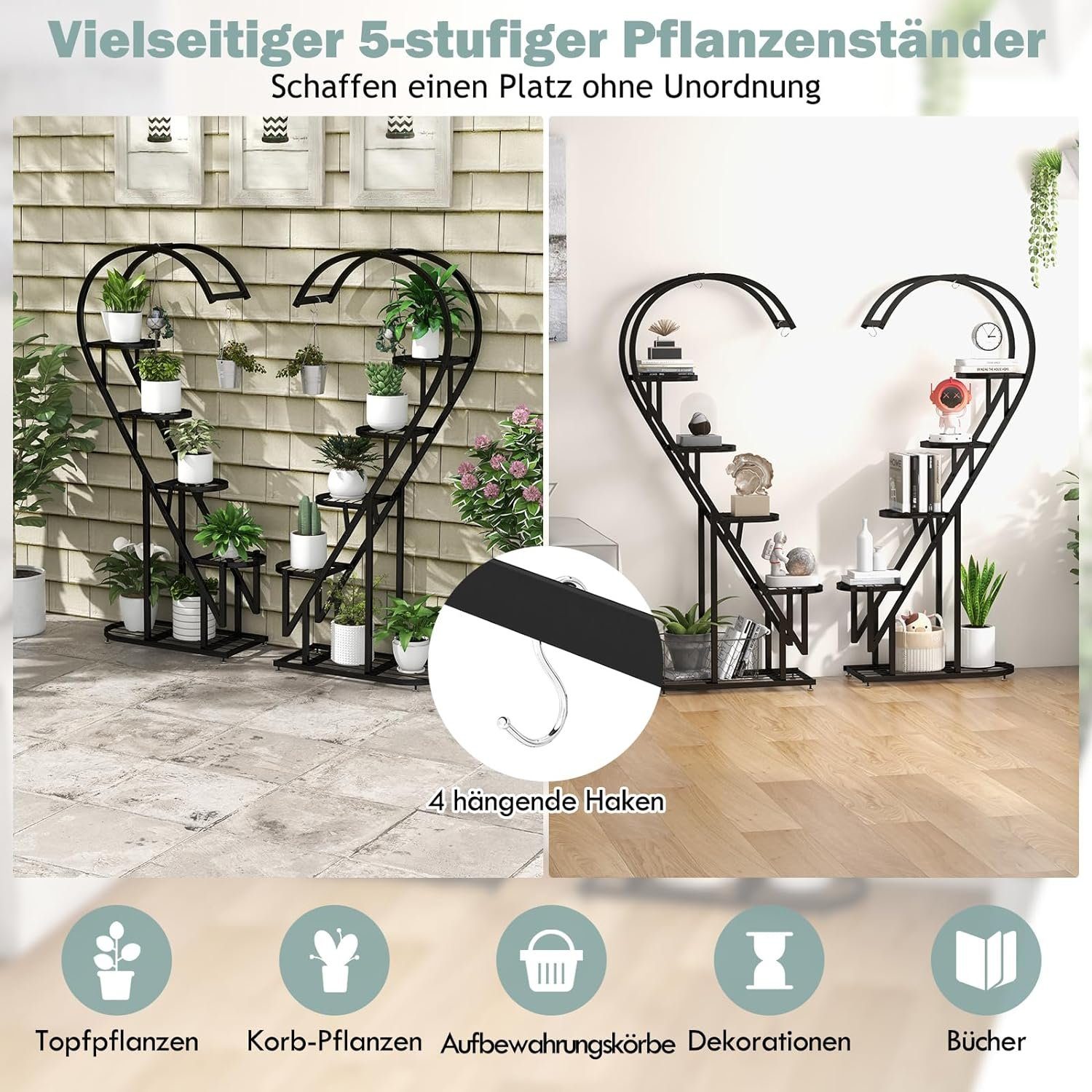 KOMFOTTEU Blumenständer 5-stufiger Metall-Pflanzenständer, mit 4 günstig online kaufen