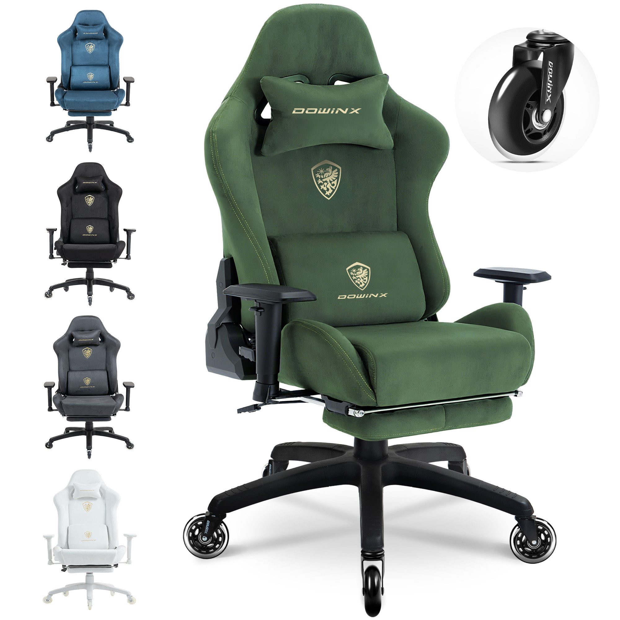 Dowinx Gaming-Stuhl Atmungsaktiver und Ergonomischer Bürostuhl aus Mikrofaser-Velours (Packung), Mikrofaser-Velours, Ausziehbarer Fußstütze, Armlehnen Verstellbar