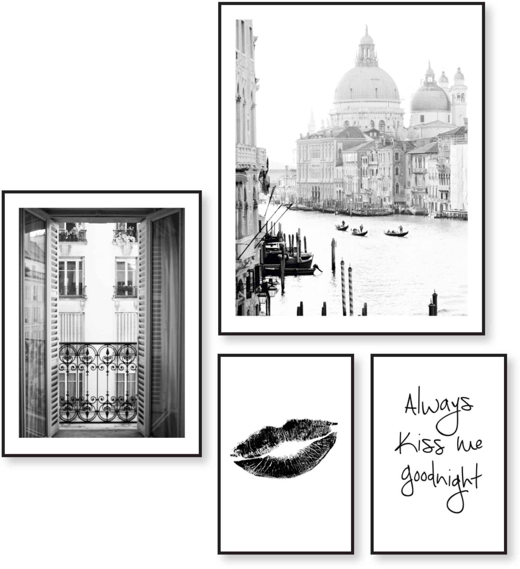 - St) - Vintage Frankreich Text, (4 Wandbild Italien Kuss - Reinders! LIebe -