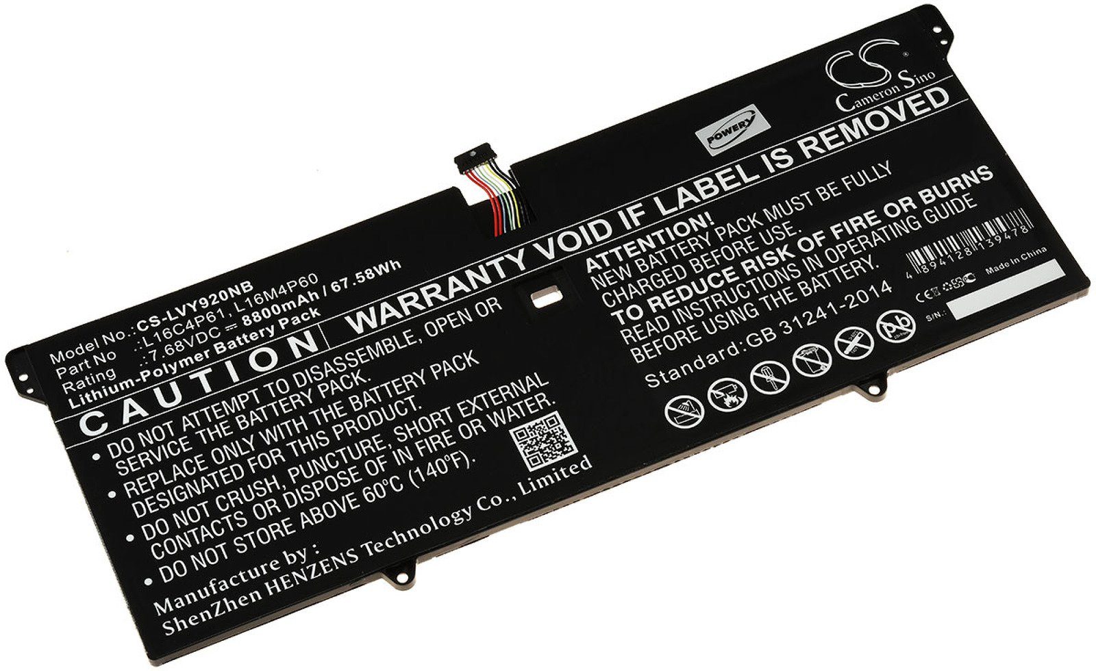 Powery Akku für Lenovo Yoga 920-13IKB Laptop-Akku 9110 mAh (7.68 V)