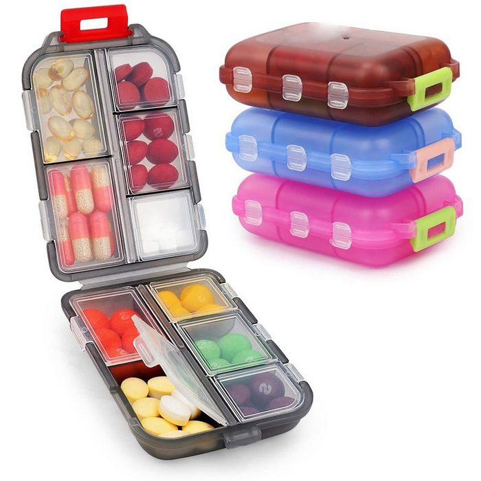 BEARSU Pillendose 4 Pack Tablettenbox 7 Tage Pillendose 10 Fächer Medikamentenbox (4 St)