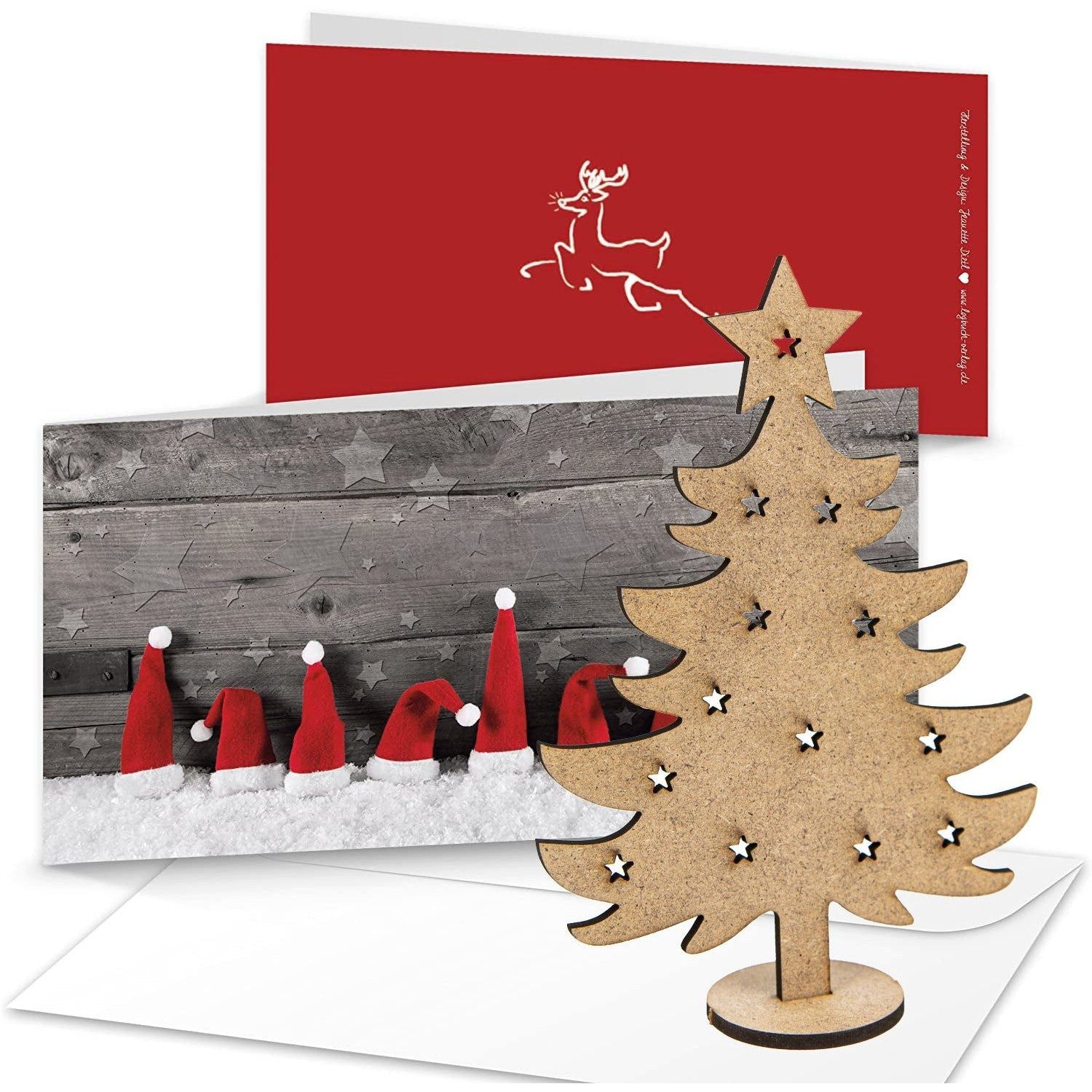 Logbuch-Verlag Klappkarte 10 Weihnachtskarten DIN lang 10,5 x 21 cm rot weiß grau + Umschläge +
