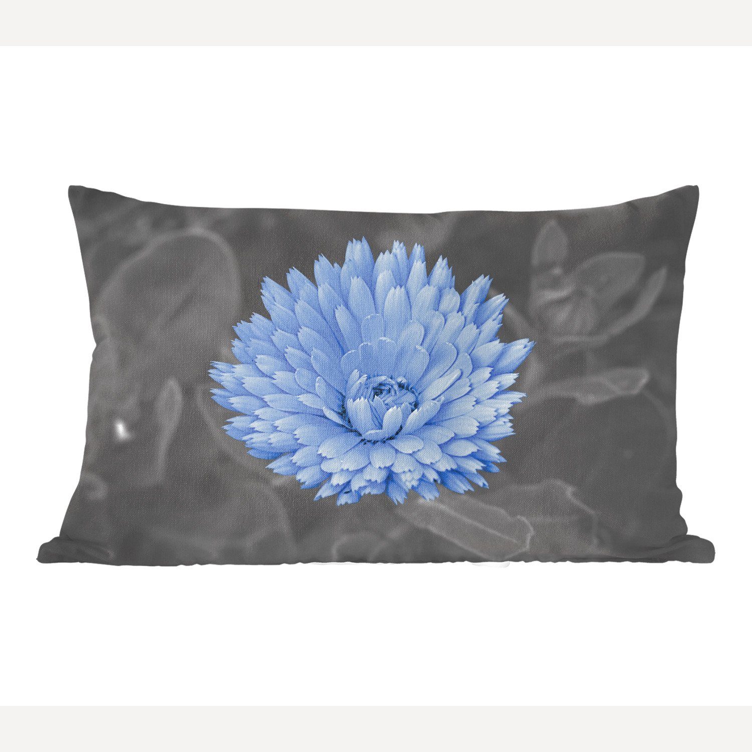 MuchoWow Dekokissen Blumen - Schwarz - Weiß - Blau, Wohzimmer Dekoration, Zierkissen, Dekokissen mit Füllung, Schlafzimmer