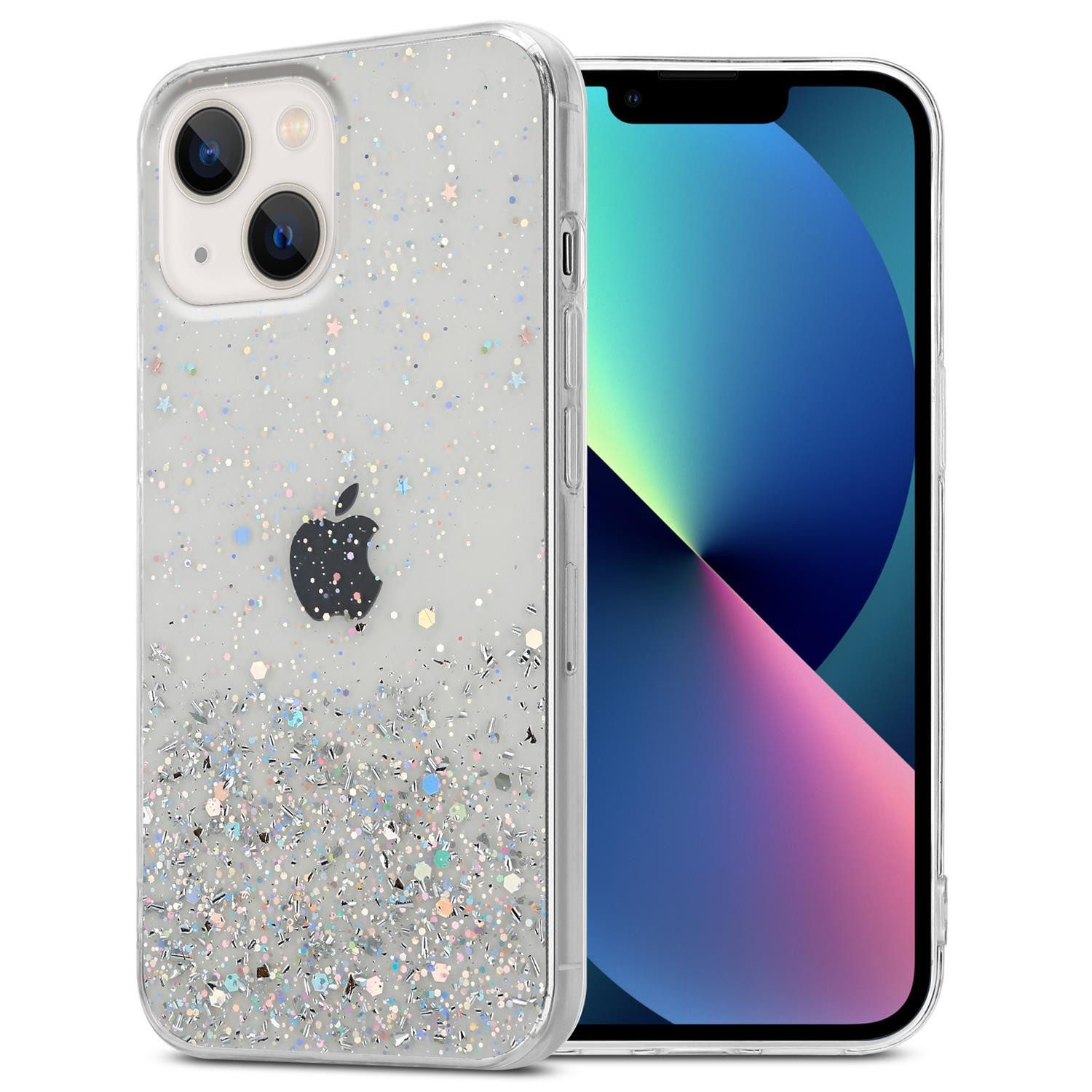 Cadorabo Handyhülle Apple iPhone 13 MINI Apple iPhone 13 MINI, Flexible TPU Silikon Handy Schutzhülle - Hülle - mit Glitzer