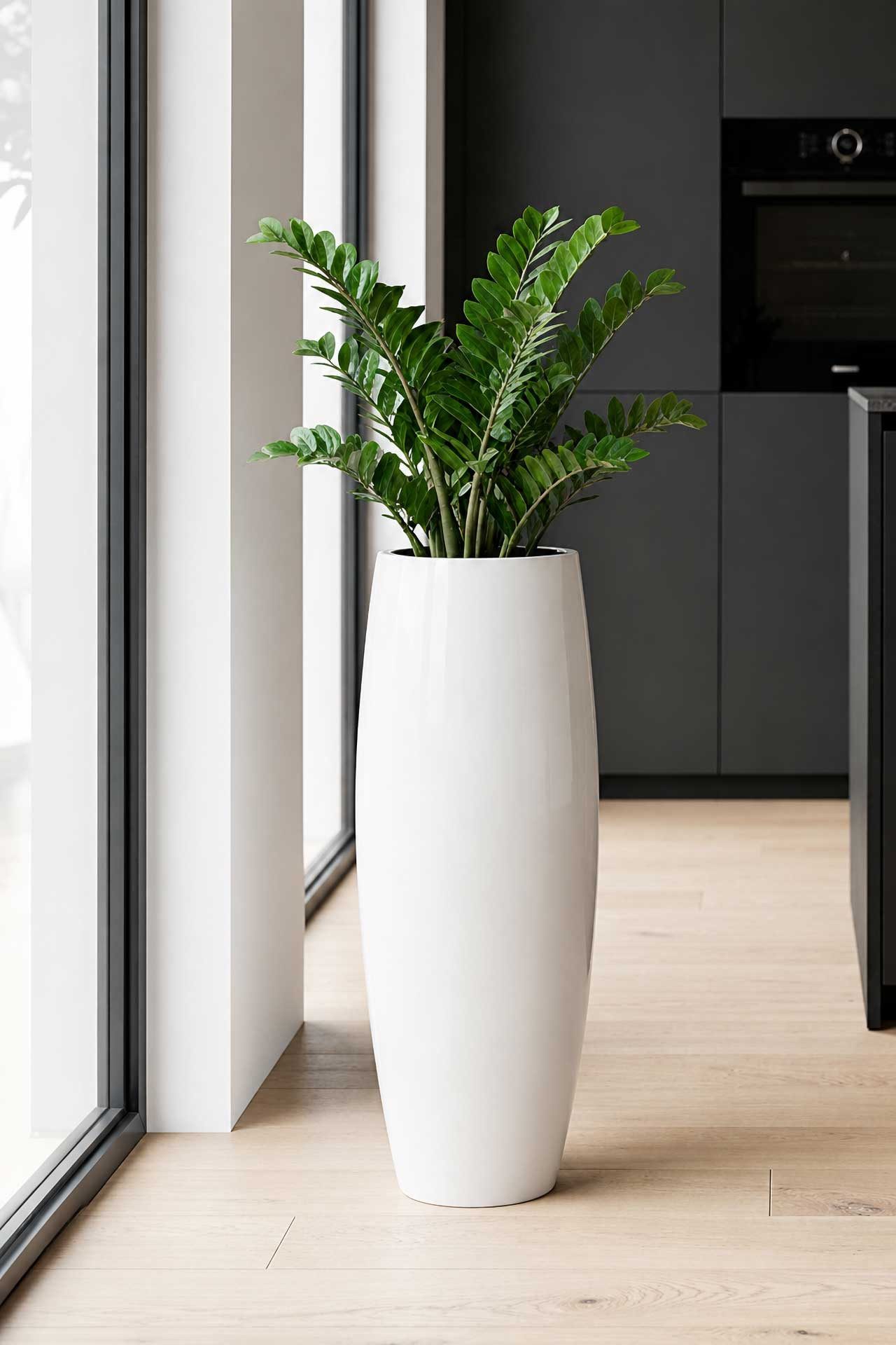 VIVANNO Bodenvase Fiberglas MAGNUM Rund - Hochglanzweiß Hochglanz (1 St), 30x80 cm