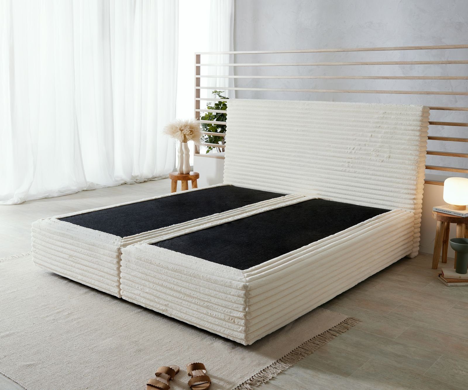 DELIFE Bettgestell Dream-Well, Plüsch-Cord Beige 180x200 günstig online kaufen