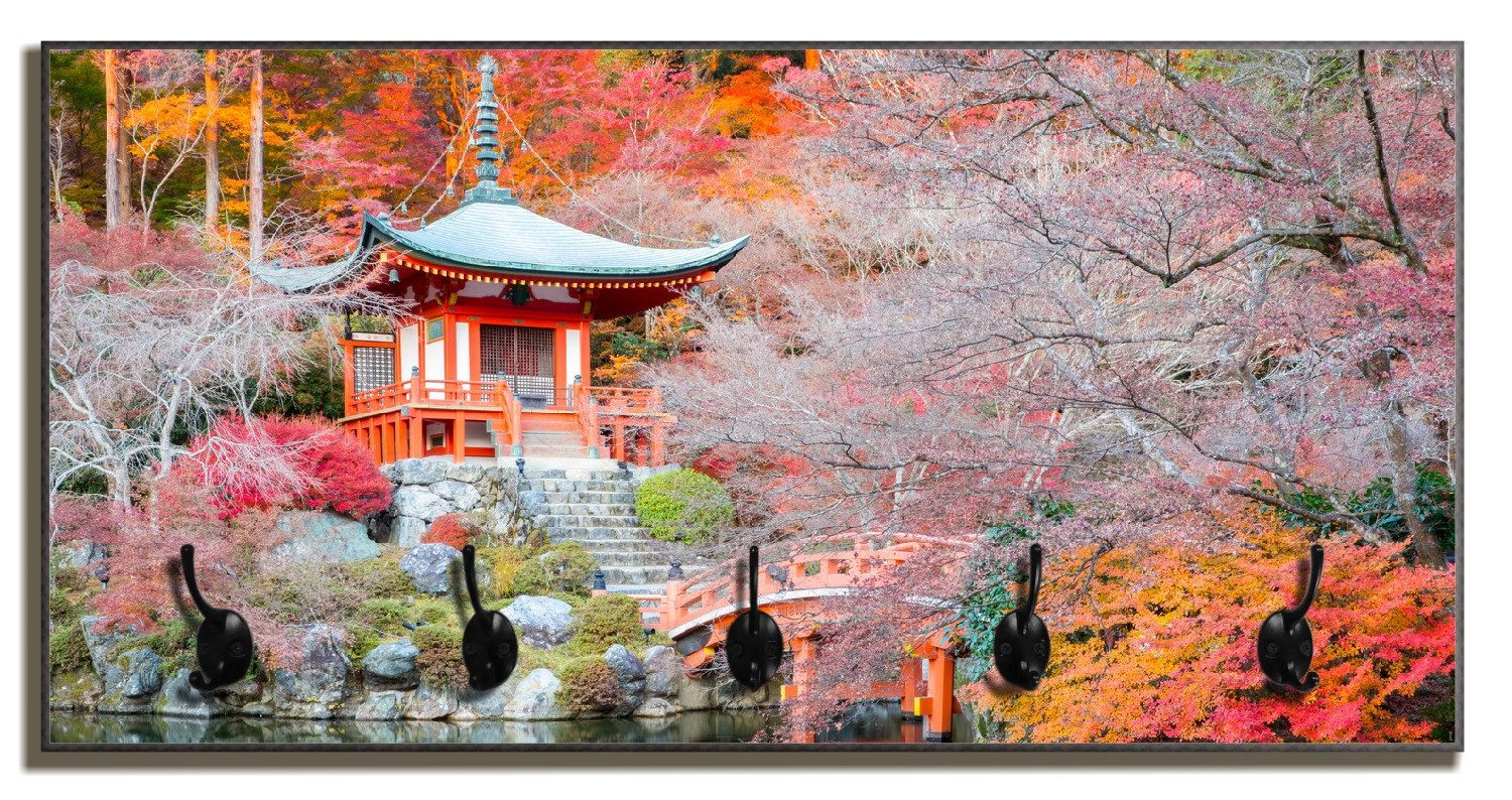 Wallario Garderobenpaneel Japanischer Herbstzauber (1-teilig, inkl. Haken und Befestigung), 80x40cmHolz