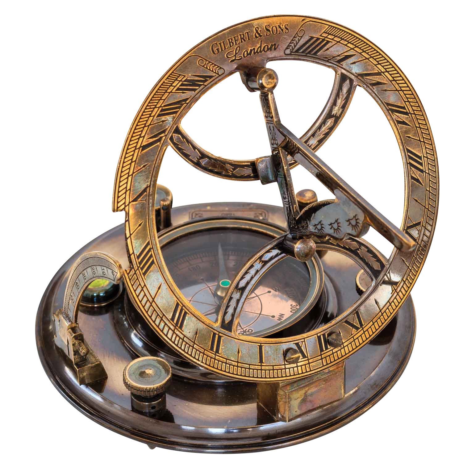 Dekoration Kompass Messing Sonnenuhr Replik Glas Kompass Aubaho Antik-Stil Maritim 13