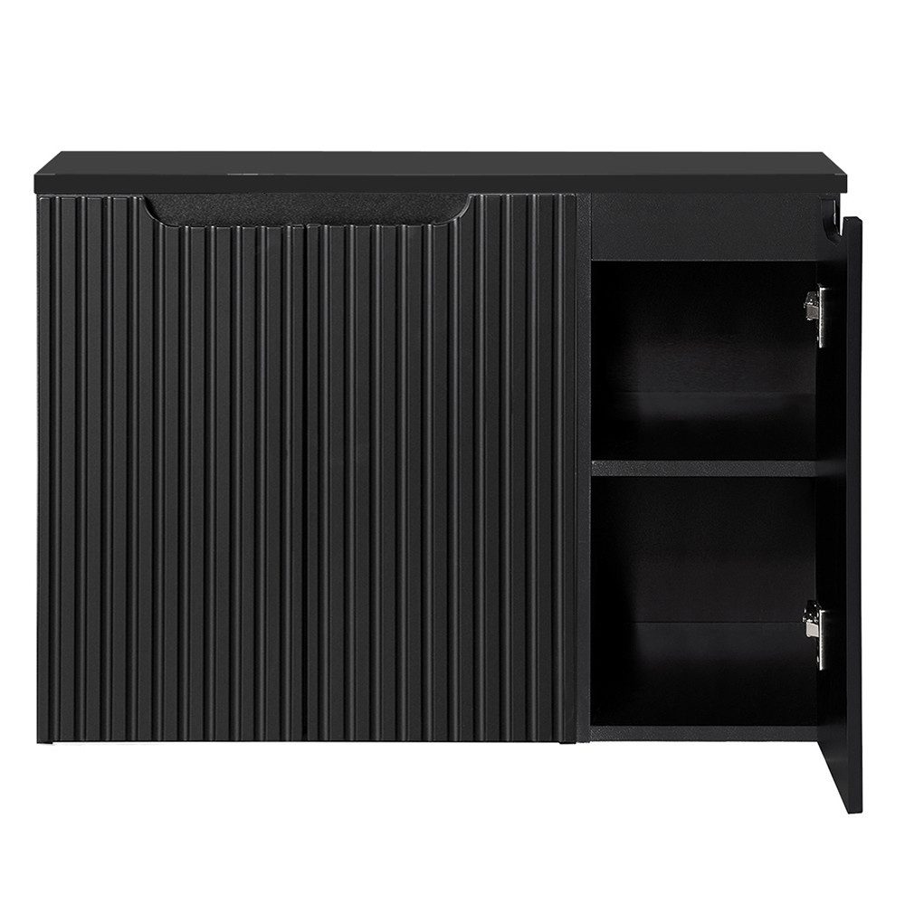 Lomadox Waschbeckenschrank NEWPORT-56-BLACK 90 cm Waschtisch-Unterschrank schwarz 40 cm tief Badschrank 3 Türen