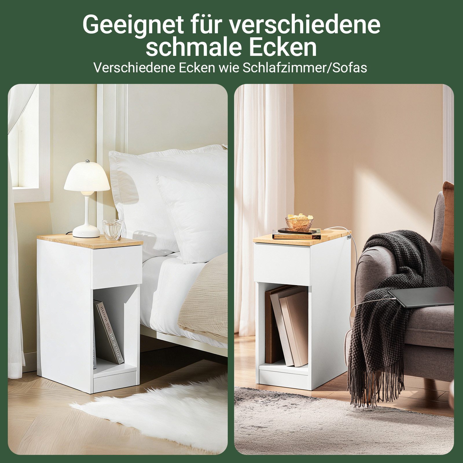 SoBuy Nachttisch FBT111-II, Beistelltisch mit Schublade und Ablage, Nightstand, Beistelltisch Nachttisch mit Schublade Sofatisch Nachtschrank schmal