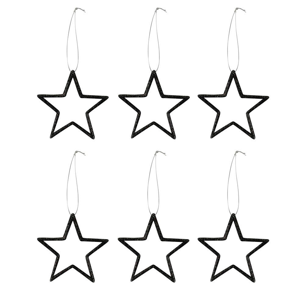 Posiwio Christbaumschmuck 6tlg. Anhänger STAR schwarz Sternanhänger mit Glitter Baumschmuck