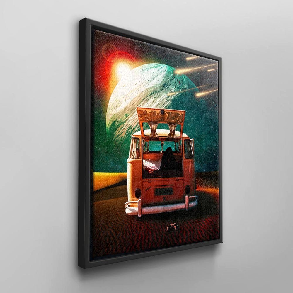 DOTCOMCANVAS® VW-Van Camping Leben Rahmen Leinwandbild, von Cooles Wandbild schwarzer