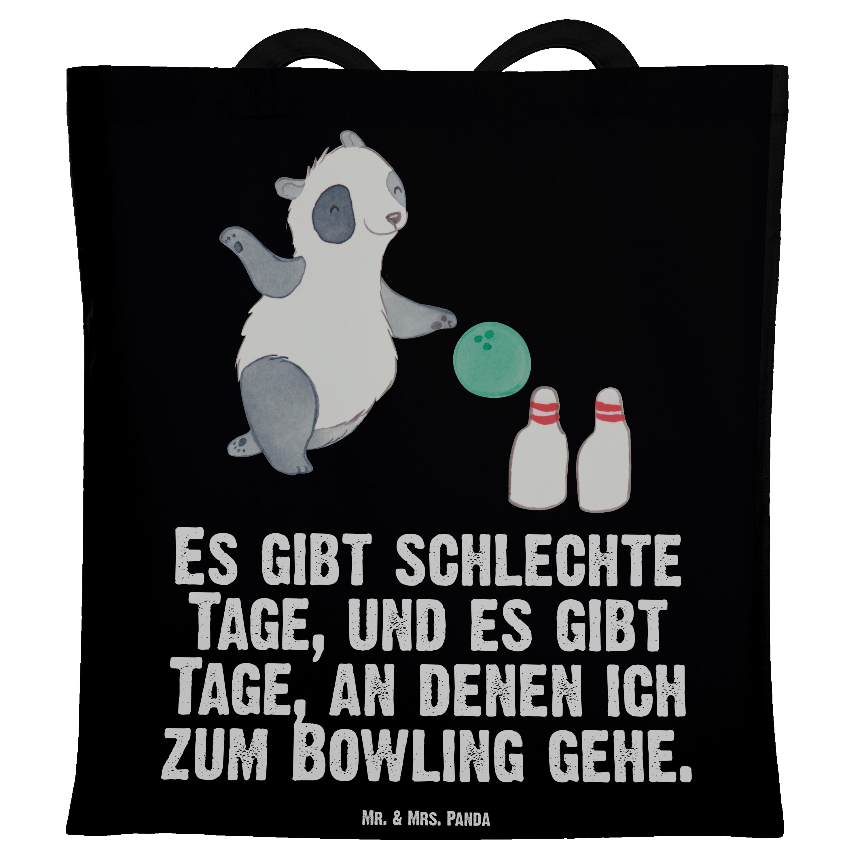 Mr. & Mrs. Panda Tragetasche Panda Bowling Tage - Schwarz - Geschenk, Kegelbahn, Schenken, Einkauf (1-tlg)