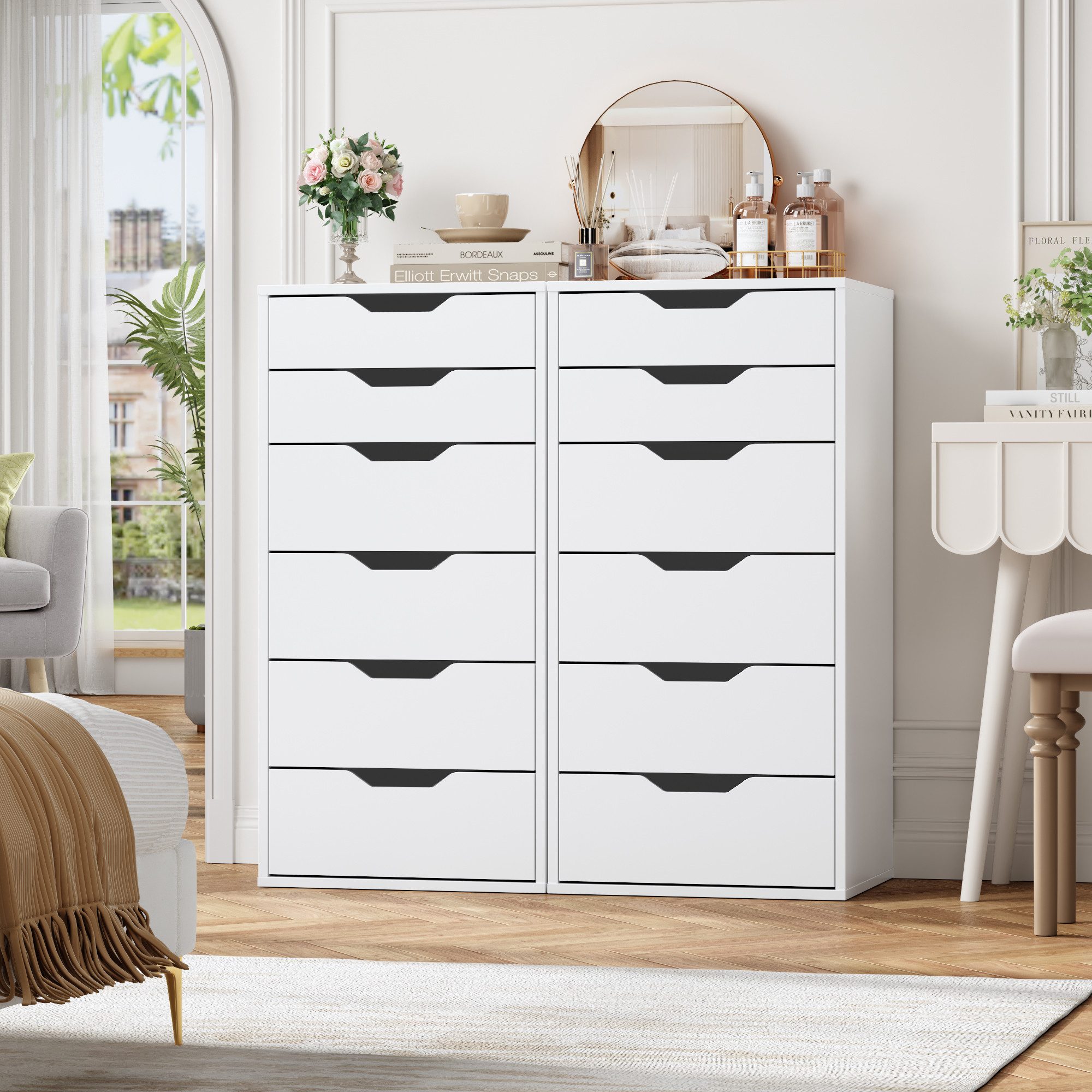 Homfa Kommode Schubladenschrank, Schubladenkommode, Aktenschrank, mit 6 Schubladen, 45x40x90,5 cm, Weiß