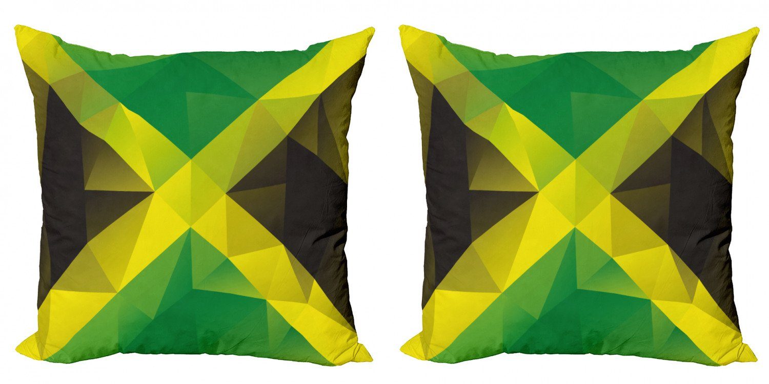 Kissenbezüge Modern (2 Digitaldruck, Polygon-Flagge Stück), Abakuhaus Dreieck jamaikanisch Doppelseitiger Accent