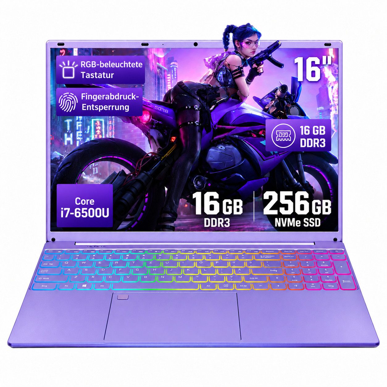 LONGEVINCE 16" Laptop, FHD Display, Core i7 6500U, 180° Scharnierdesign Notebook Notebook (40,64 cm/16 Zoll, Intel Alder Lake-N, Intel UHD …