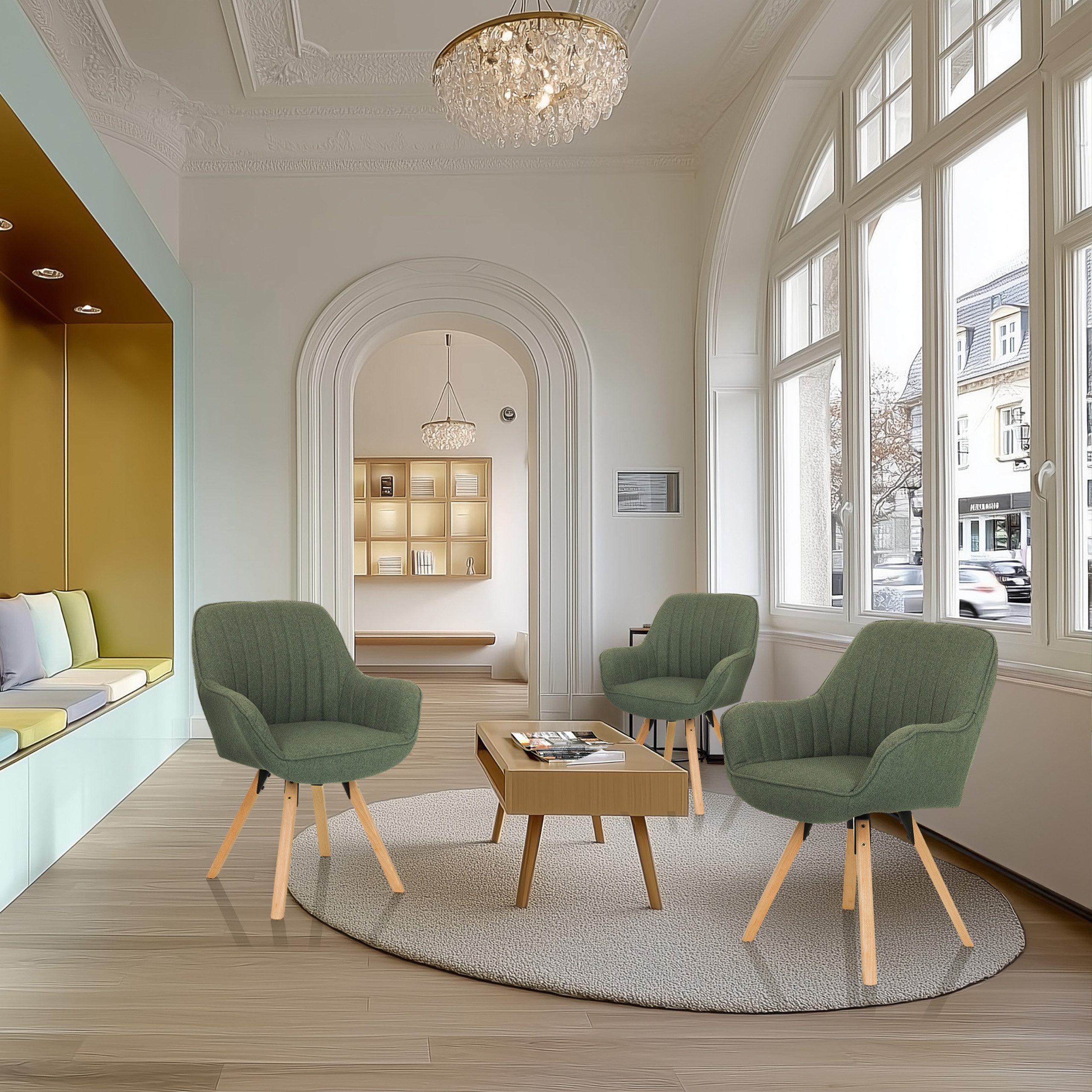 hjh LIVING Esszimmerstuhl SCANDI SOFT Stuhl gepolstert Stoff mit Armlehnen 1 (1 St), Stuhl im Scandi-Look, Sitz drehbar, bequem gepolstert, Holzfußkreuz