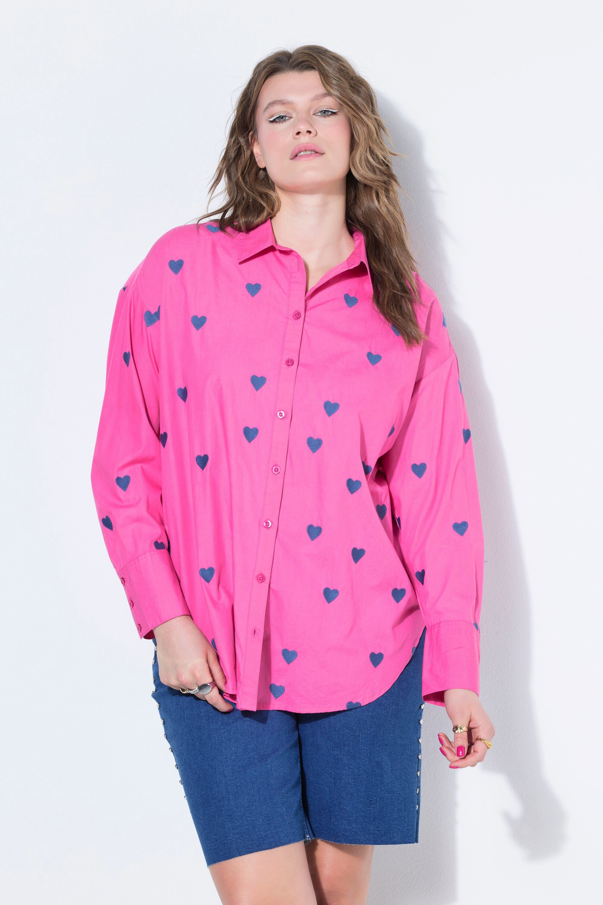 Studio Untold Hemdbluse Hemdbluse oversized Heart-Stick Langarm